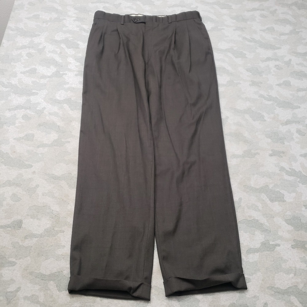 Burberrys Pants Mens 36x30 Brown Double Pleated Pockets Relaxed